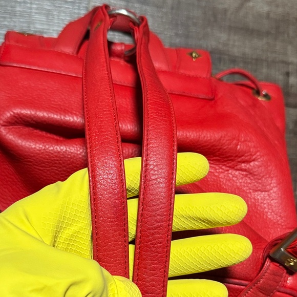 VTG MCM  Red Leather Backpack with Gold Accents - Picture 15 of 16